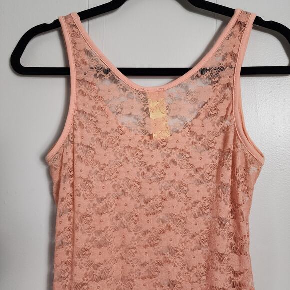 MODBE Boho Y2k Sheer Lace Tank Overlay Cami Peach Orange XL - Picture 7 of 7